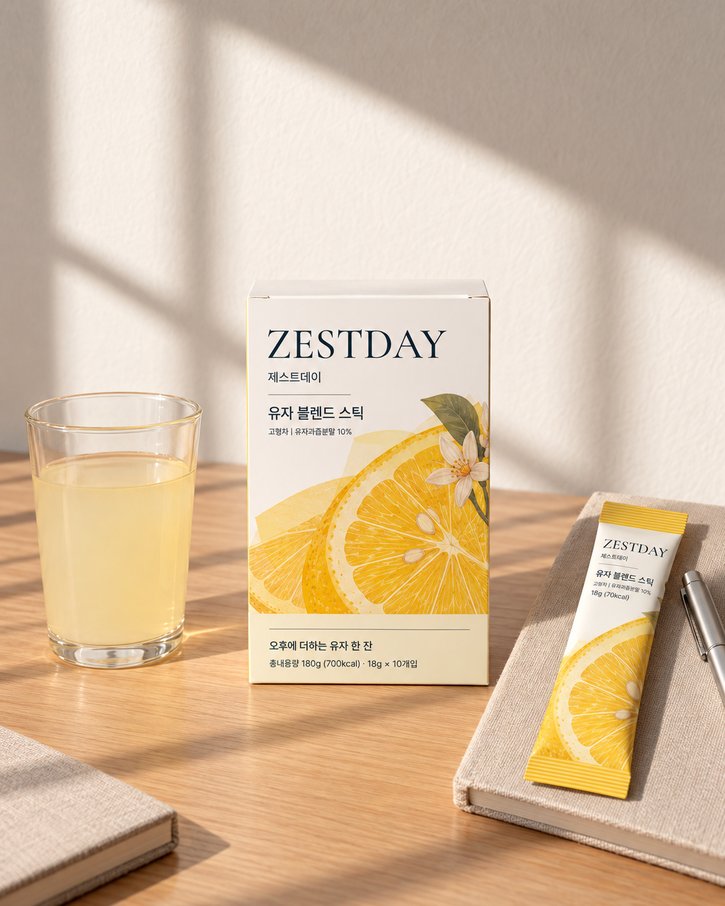 노트 위 ZESTDAY 스틱과 상자